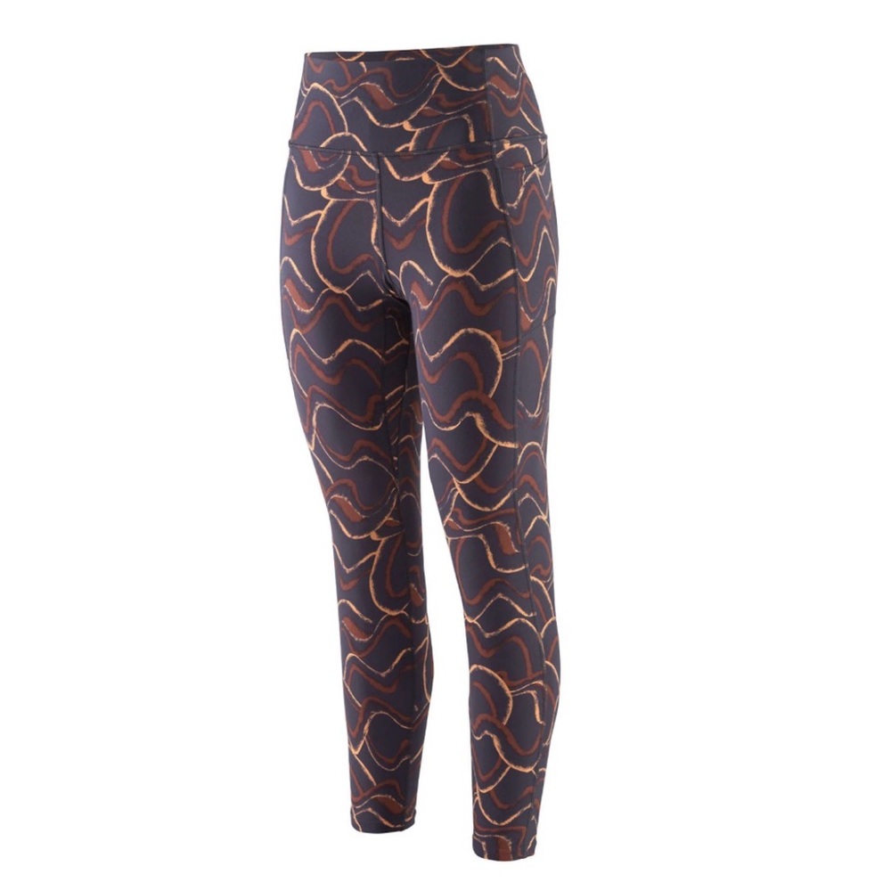 New Patagonia Leggings with Brown & Gold Wave Print